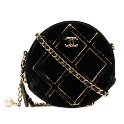 Chanel Matelasse Coco Mark Chain Shoulder Bag Pouch Black Gold Velour Women's CHANEL