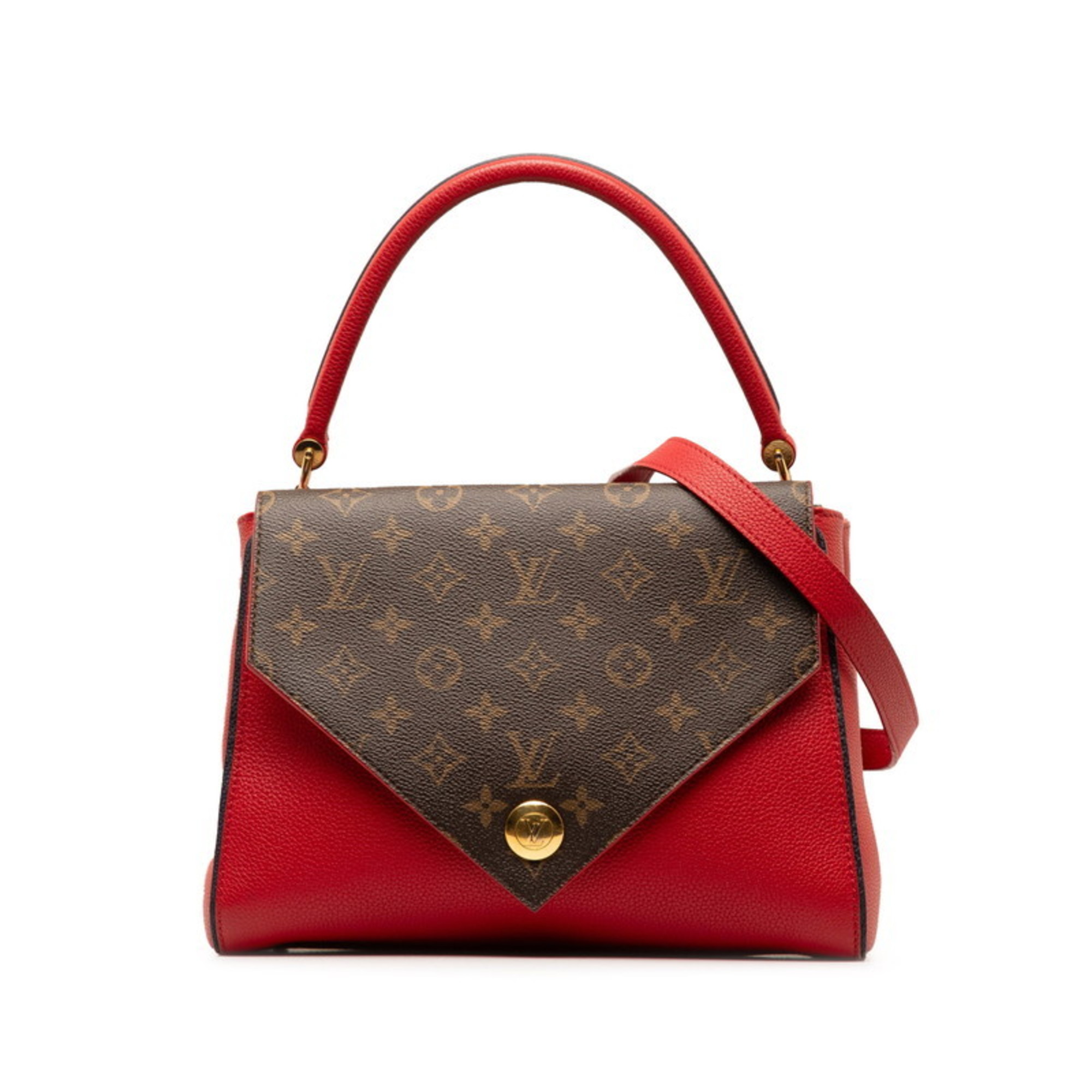 Louis Vuitton Monogram Double V Handbag Shoulder Bag M54624 Brown Red PVC Leather Women's LOUIS VUITTON