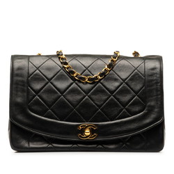 Chanel Matelasse Diana 25 Chain Shoulder Bag Black Lambskin Women's CHANEL