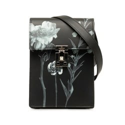 Valentino Flower Shoulder Bag Brown Leather Women's
