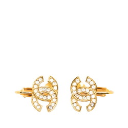 Chanel Coco Mark Earrings Gold Plated Rhinestones Women's CHANEL