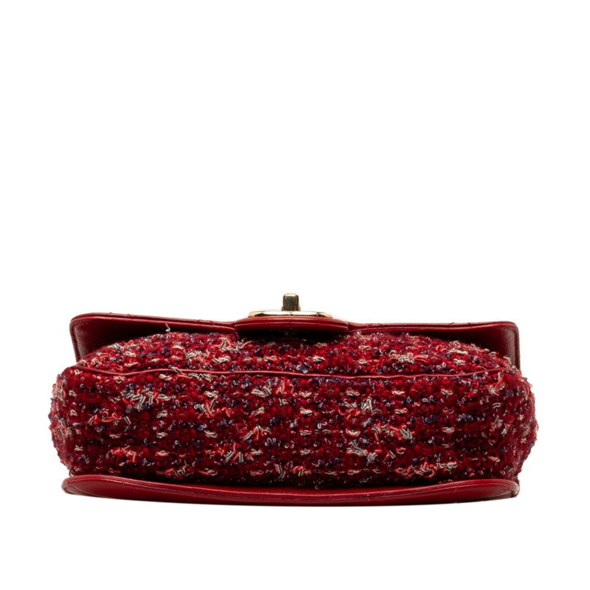 Chanel Matelasse Coco Mark Chain Shoulder Bag Handbag Red Multicolor Leather Tweed Women's CHANEL