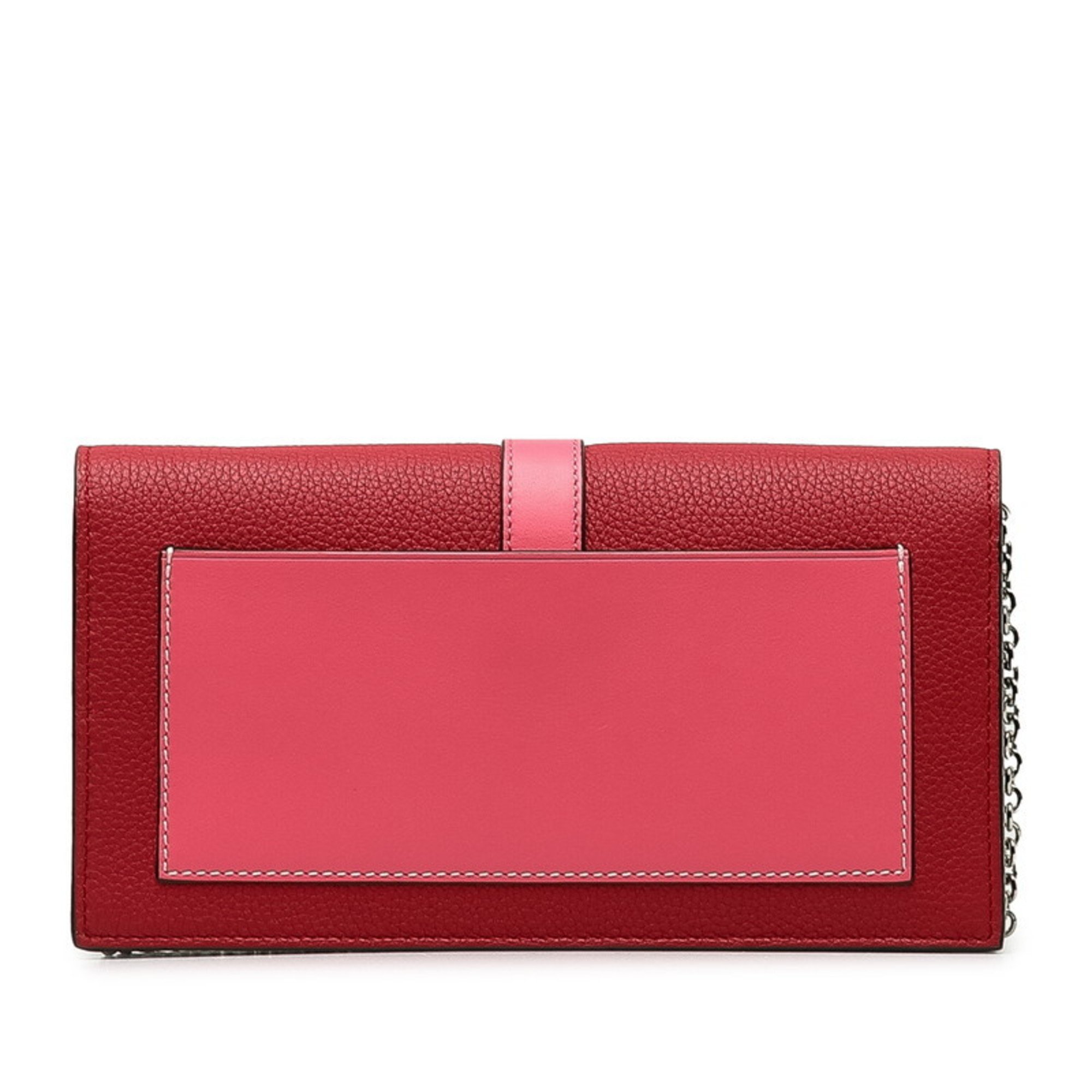 LOEWE Anagram Chain Wallet Shoulder Bag Wine Red Pink Leather Women's