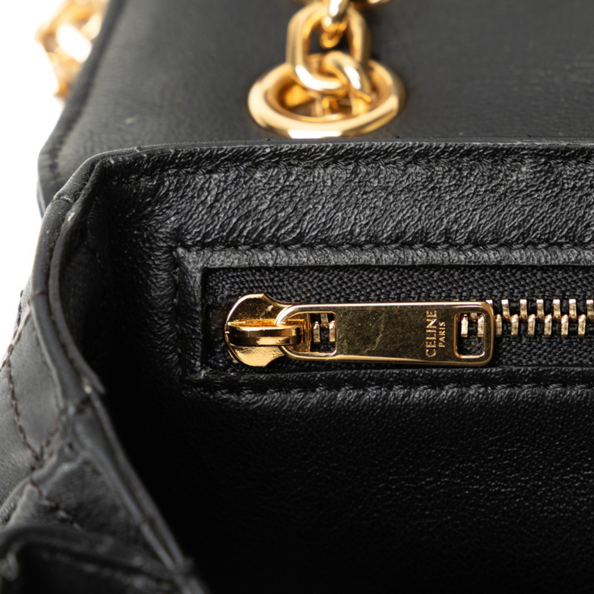 Celine Quilted C Small Chain Shoulder Bag Black Leather Women's CELINE