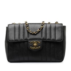 Chanel Mademoiselle Coco Mark Double Flap Chain Shoulder Bag Black Gold Caviar Skin Women's CHANEL
