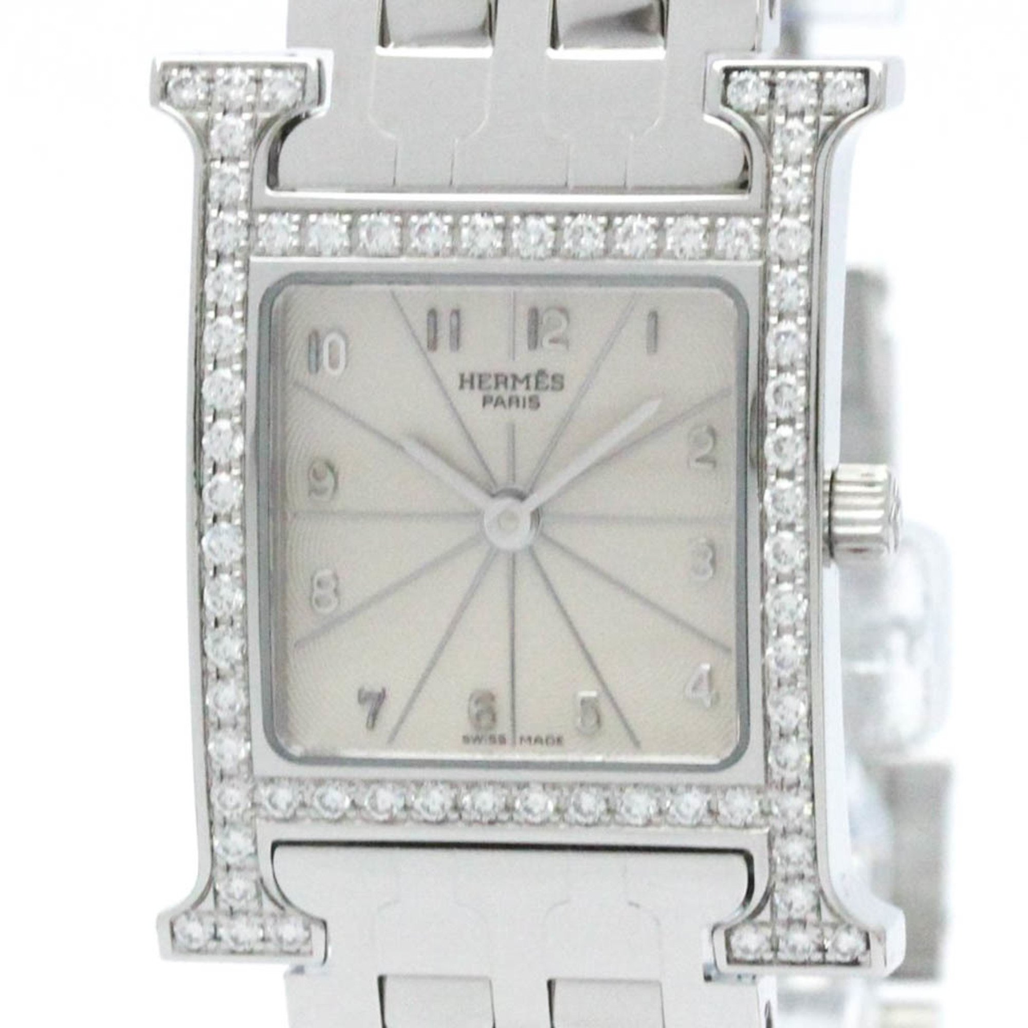 Polished HERMES H Watch Diamond Steel Quartz Ladies Watch HH1.230 BF572223