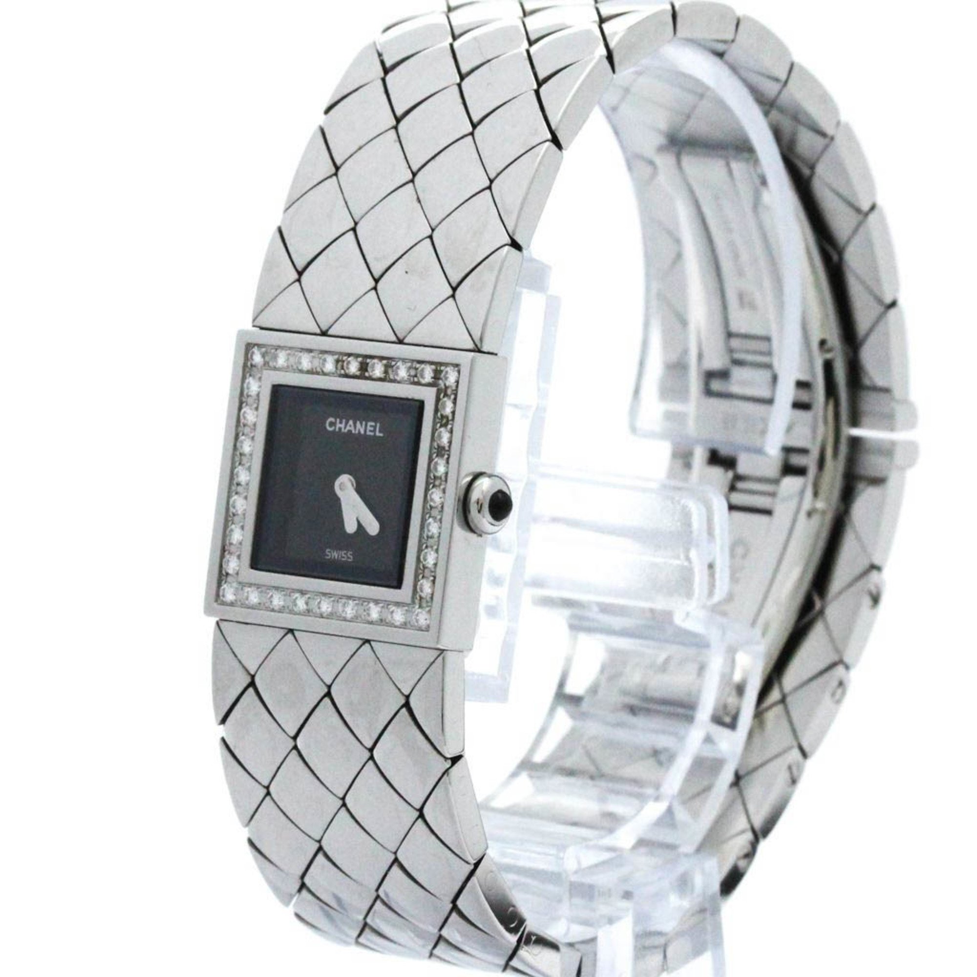Polished CHANEL Matelasse Diamond Steel Quartz Ladies Watch H0489 BF572334