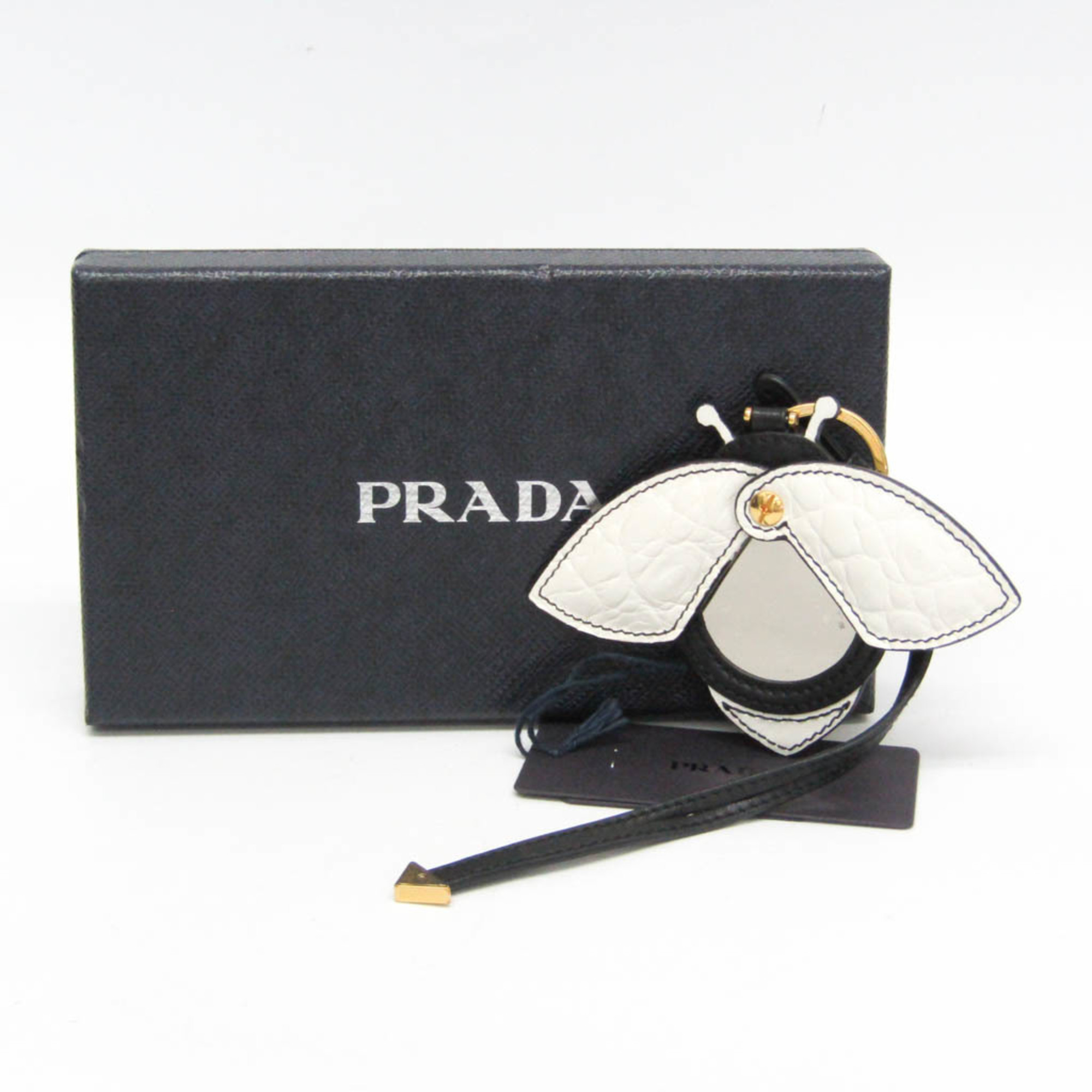 Prada Bee Motif With Mirror 1TL078 Keyring (Black,Gold,White)