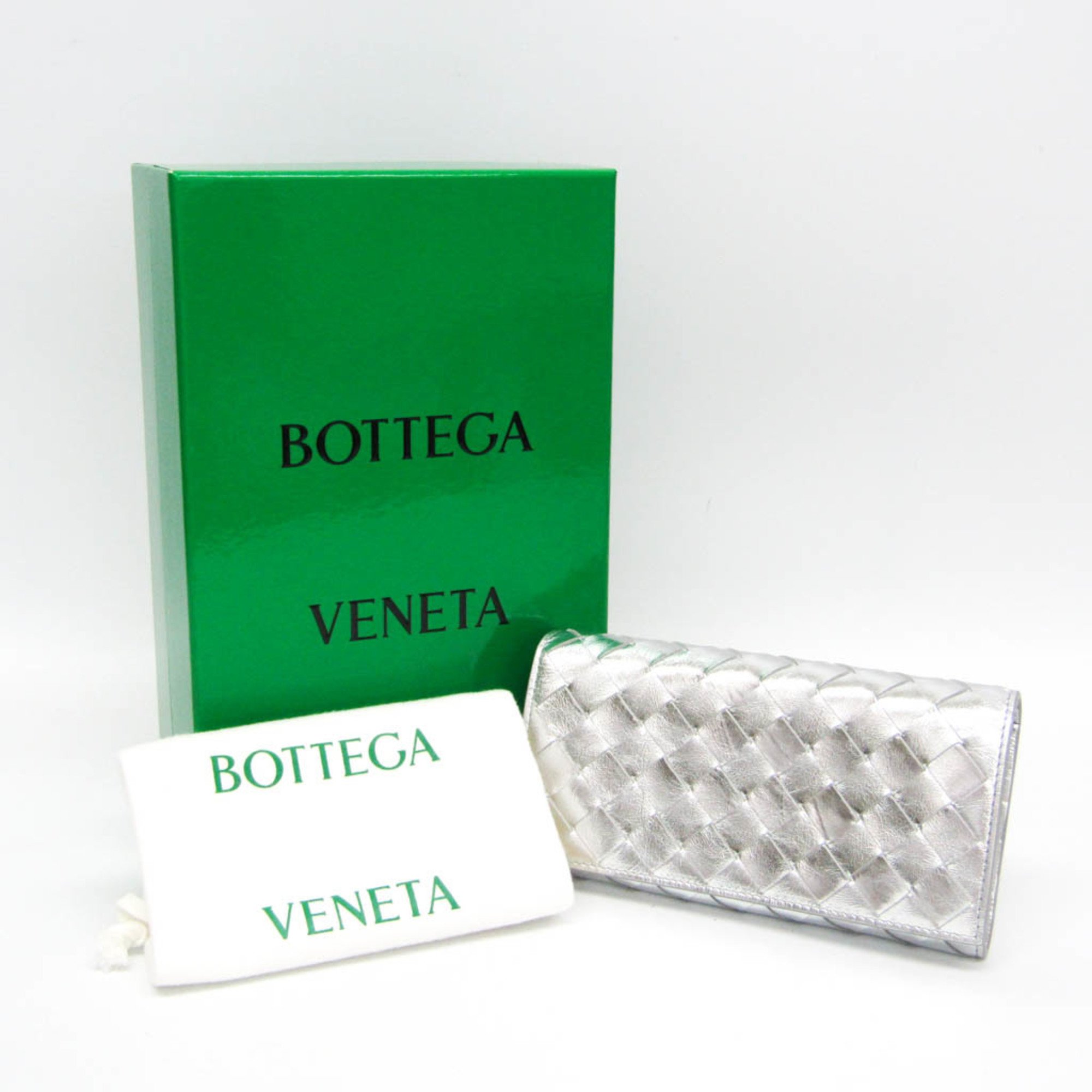 Bottega Veneta Intrecciato 666935 Women,Men Leather Long Wallet (bi-fold) Silver