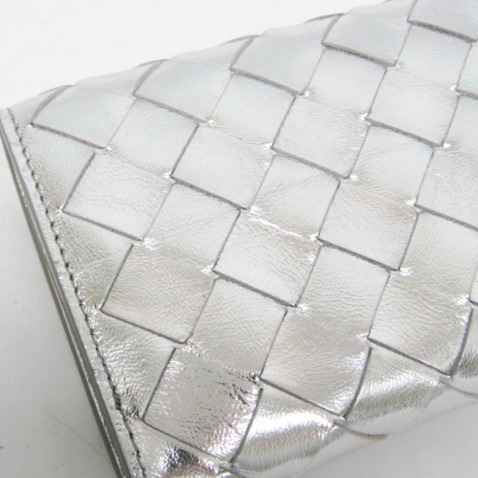 Bottega Veneta Intrecciato 666935 Women,Men Leather Long Wallet (bi-fold) Silver