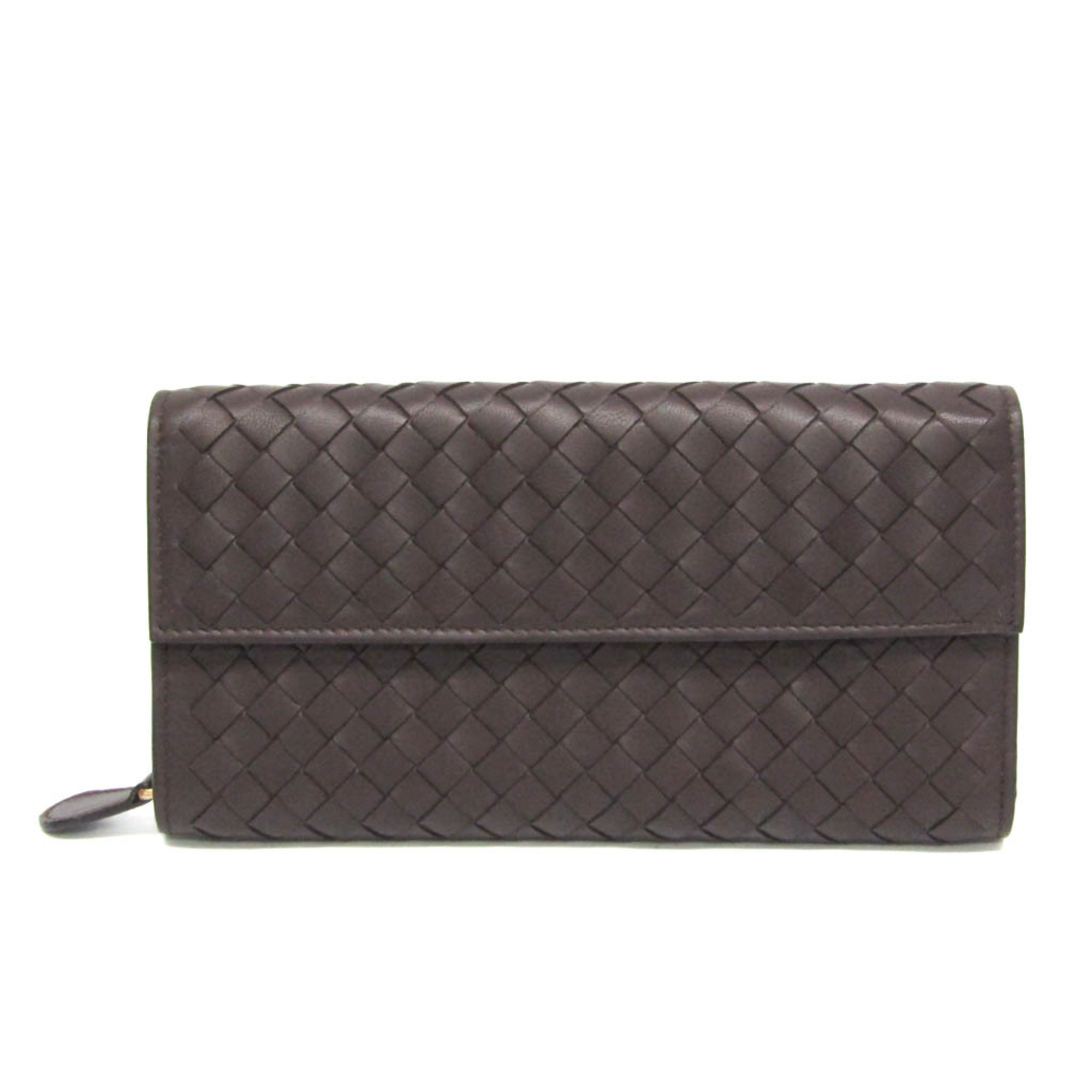 Bottega Veneta Intrecciato 150509 Women,Men Leather Long Wallet (bi-fold) Dark Brown