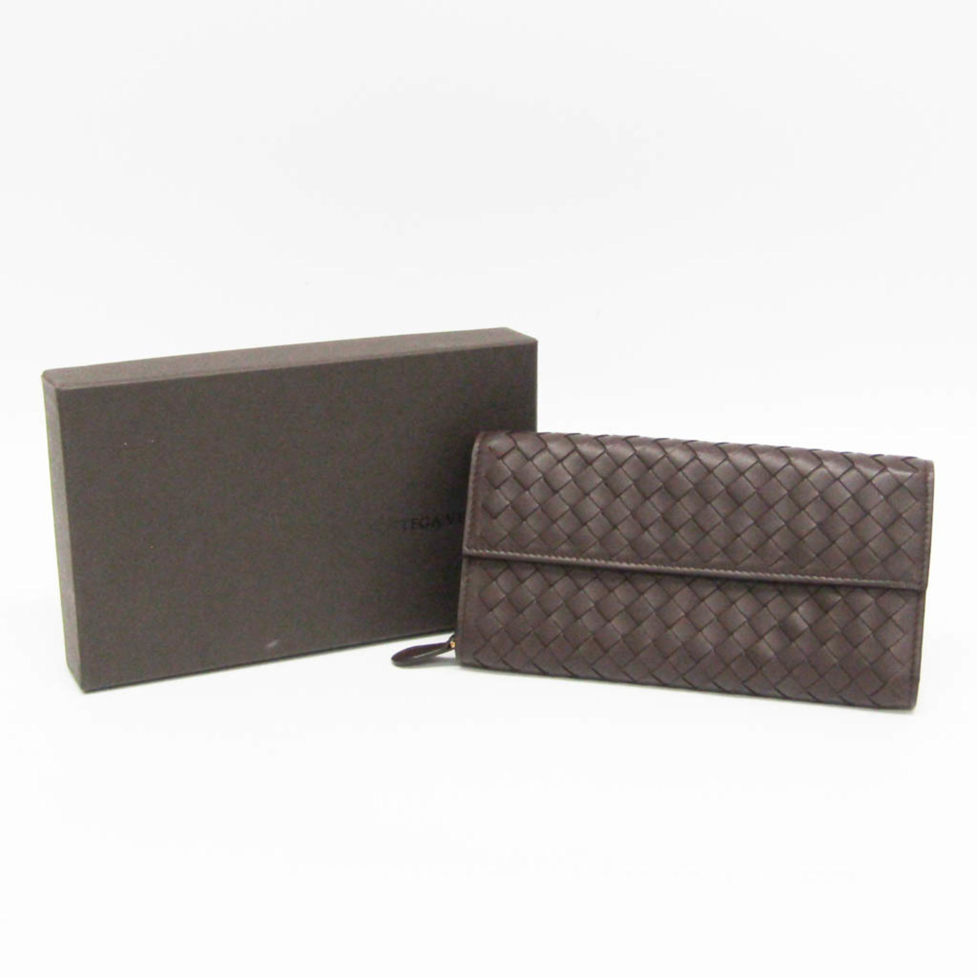 Bottega Veneta Intrecciato 150509 Women,Men Leather Long Wallet (bi-fold) Dark Brown