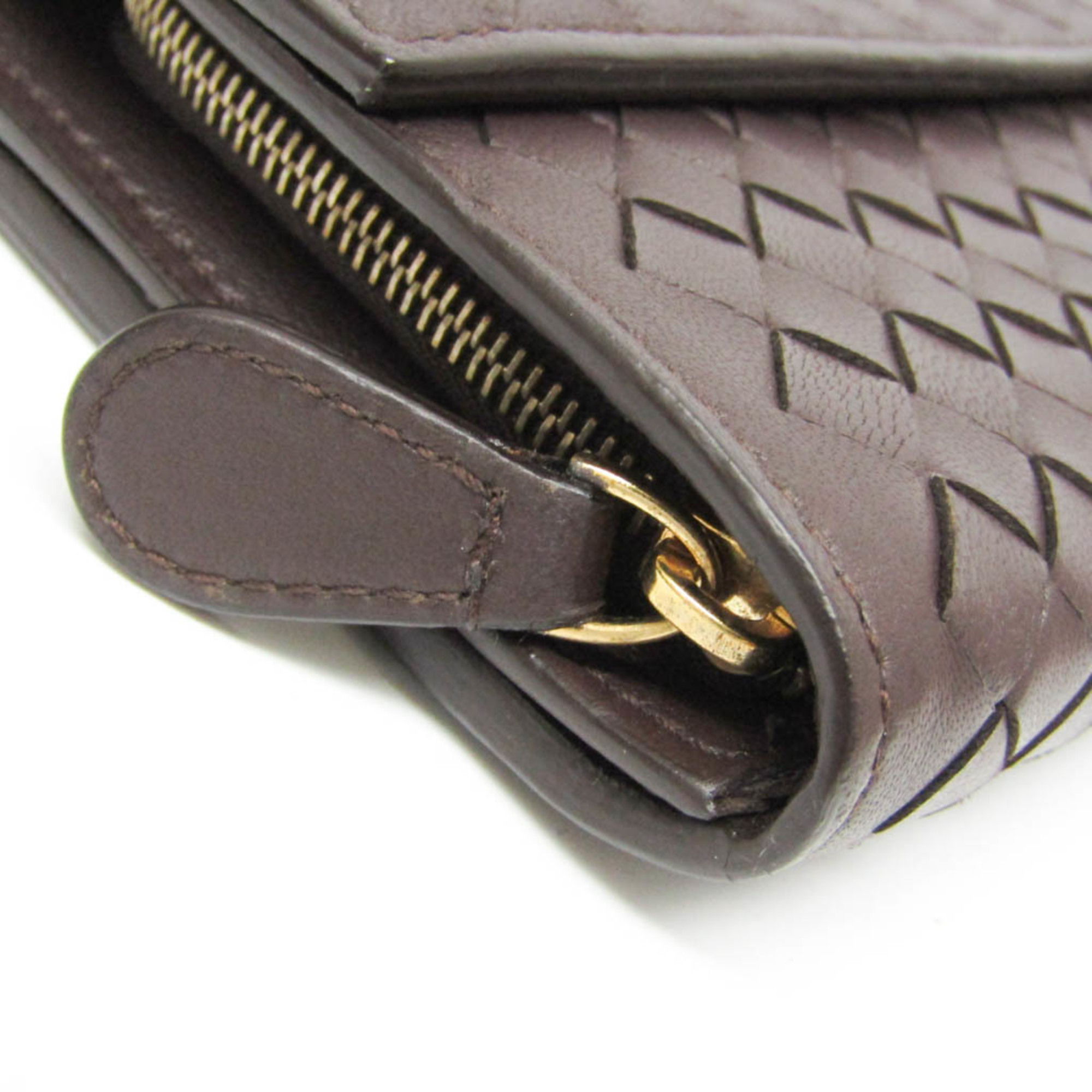 Bottega Veneta Intrecciato 150509 Women,Men Leather Long Wallet (bi-fold) Dark Brown