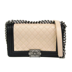 Chanel Boy Chanel Women's Leather,Leather Shoulder Bag Beige,Black
