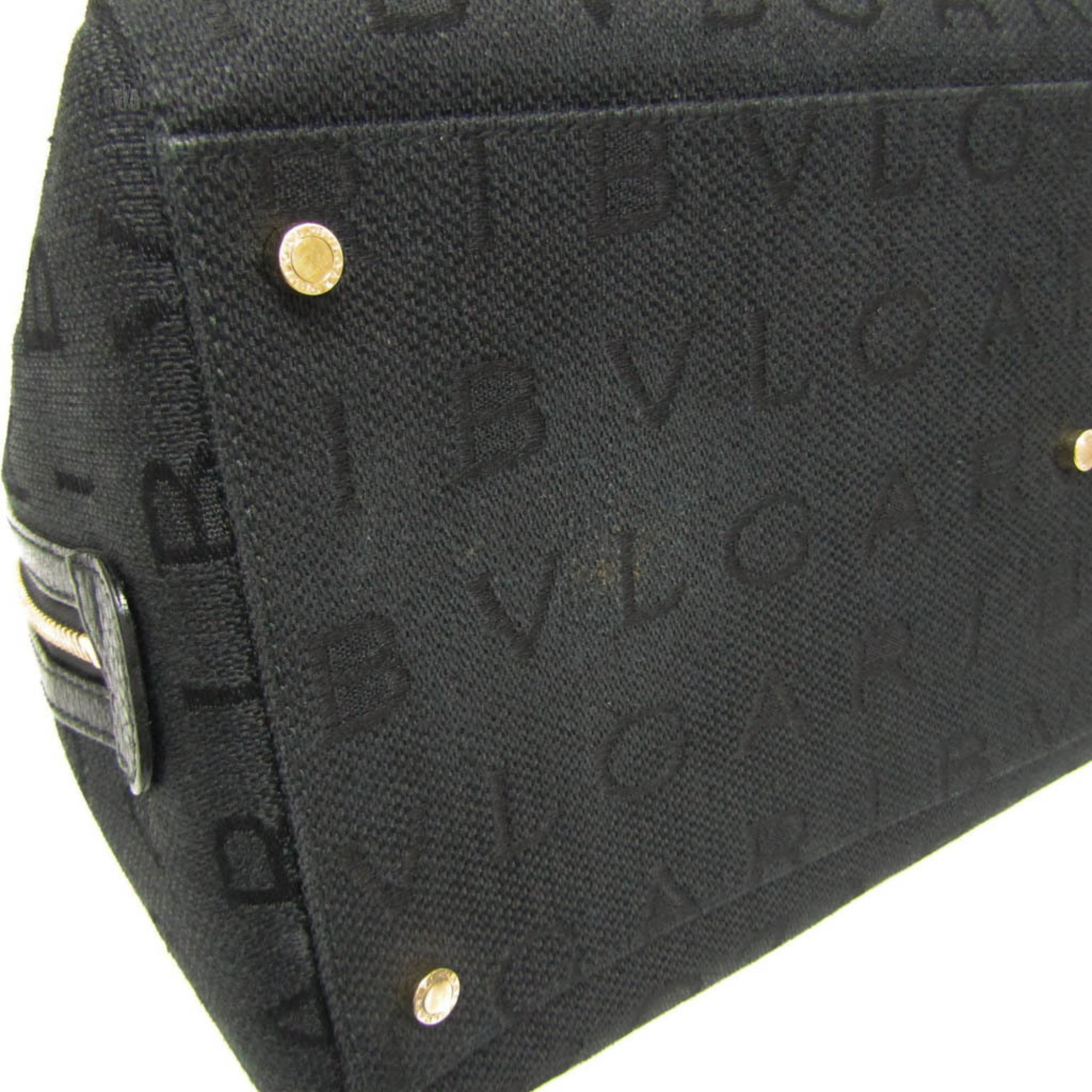 Bvlgari Logomania Women's Canvas,Leather Boston Bag Black