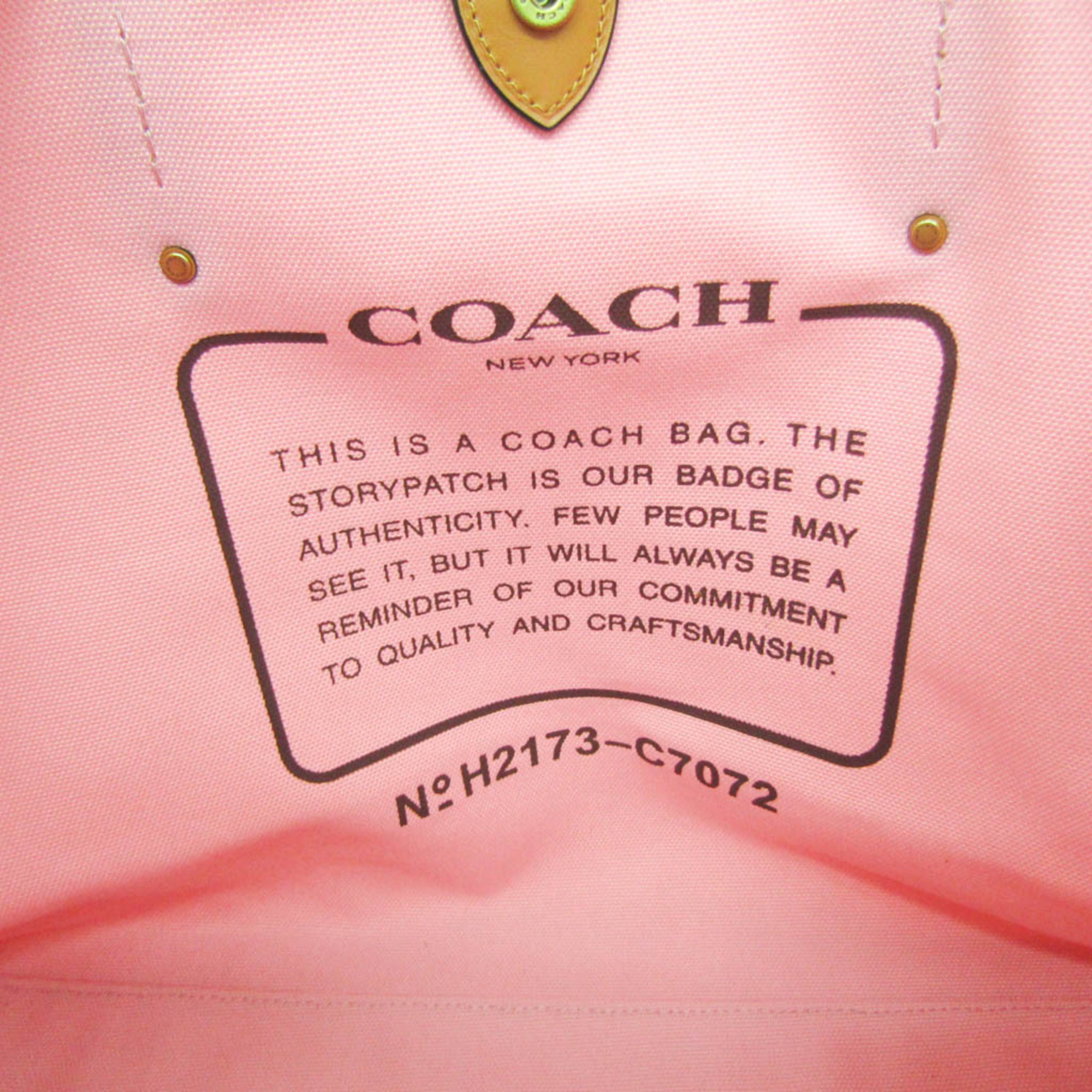 Coach 80TH Anniversary C7072 Women's Leather,Canvas Tote Bag Brown,Pink