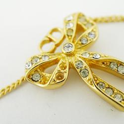 Christian Dior Necklace CD Ribbon Motif Rhinestone GP Plated Gold Women's