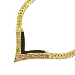 Christian Dior Necklace Rhinestone GP Plated Gold Black Women's