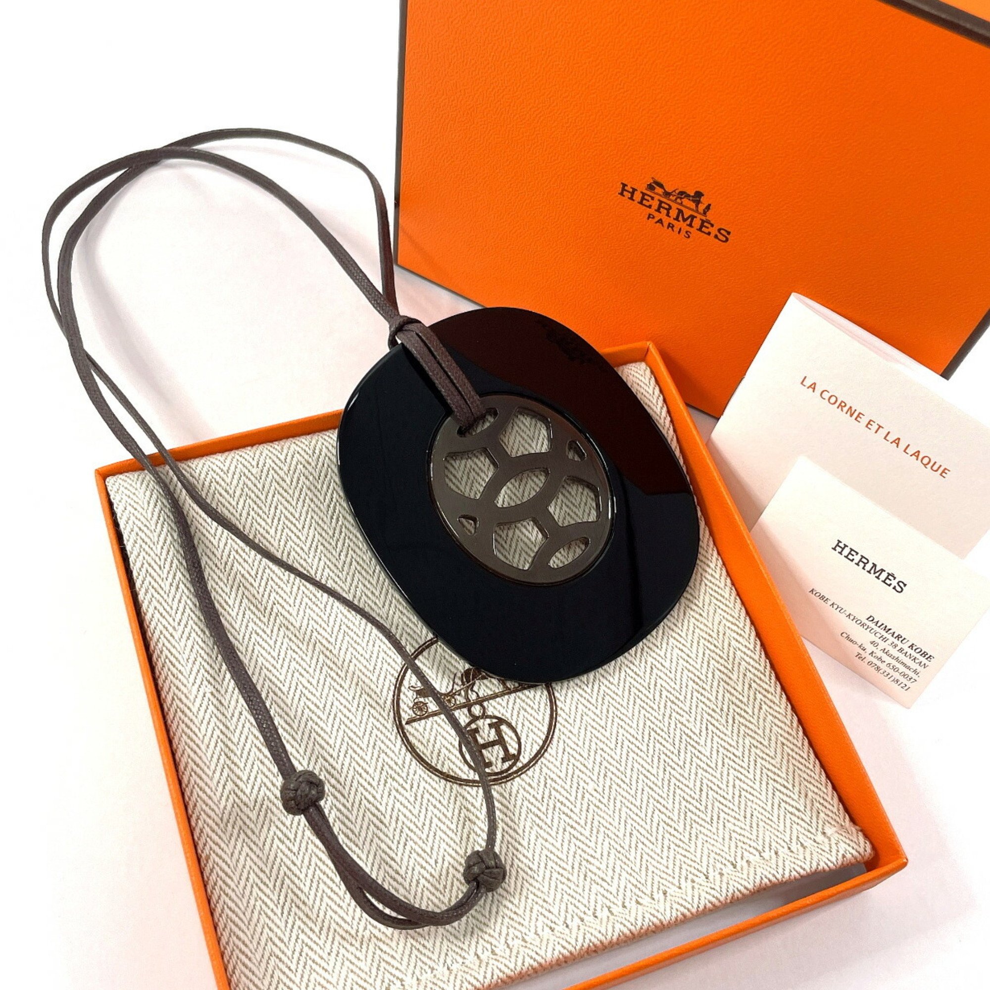 HERMES Hermes Lift GM Necklace Buffalo Horn Lacquer Black Women's