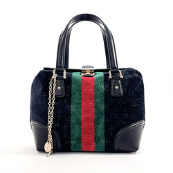 GUCCI Doctor's Bag Sherry Line 146002 Handbag Velour Leather Black Women's