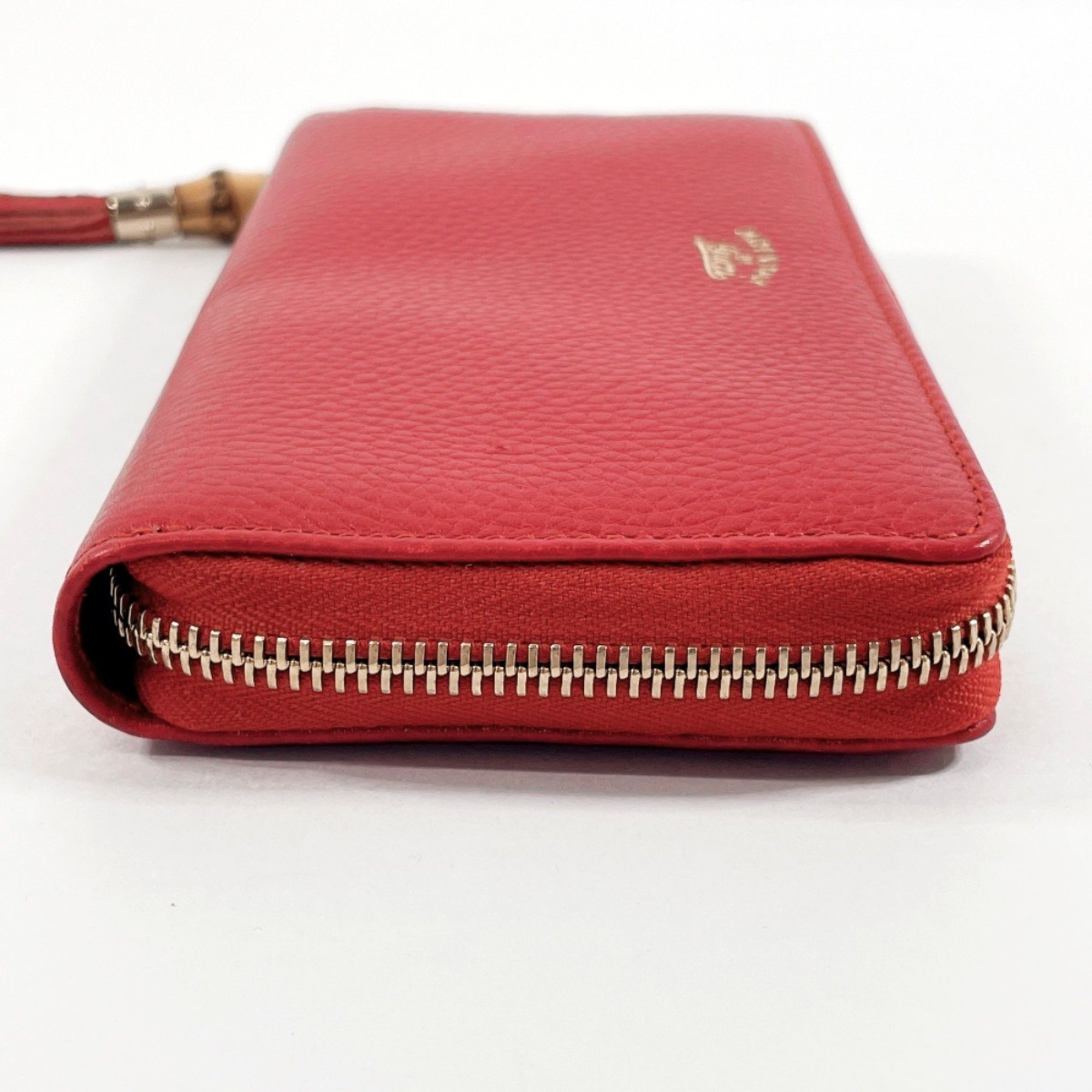 GUCCI Bamboo Tassel 307984 Long Wallet Leather Red Women's