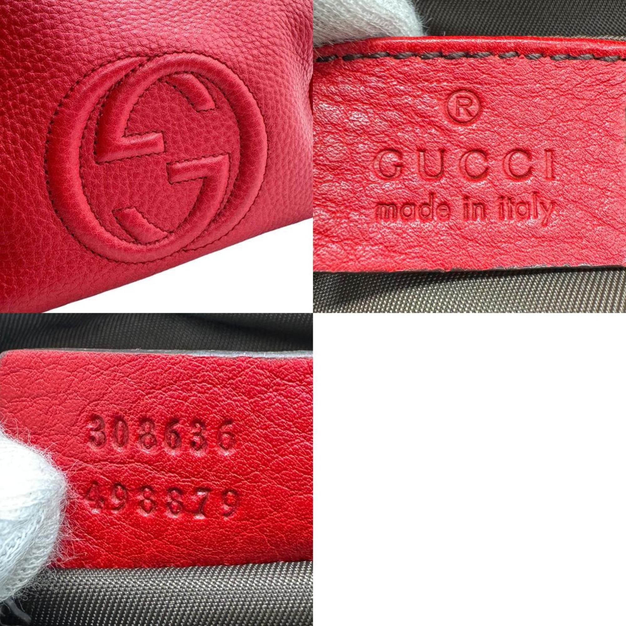 GUCCI Interlocking G Leather Pouch Red Women's 308636 z1231