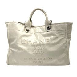 CHANEL Handbag Shoulder Bag Deauville GM Leather Off-White Silver Women's z1177