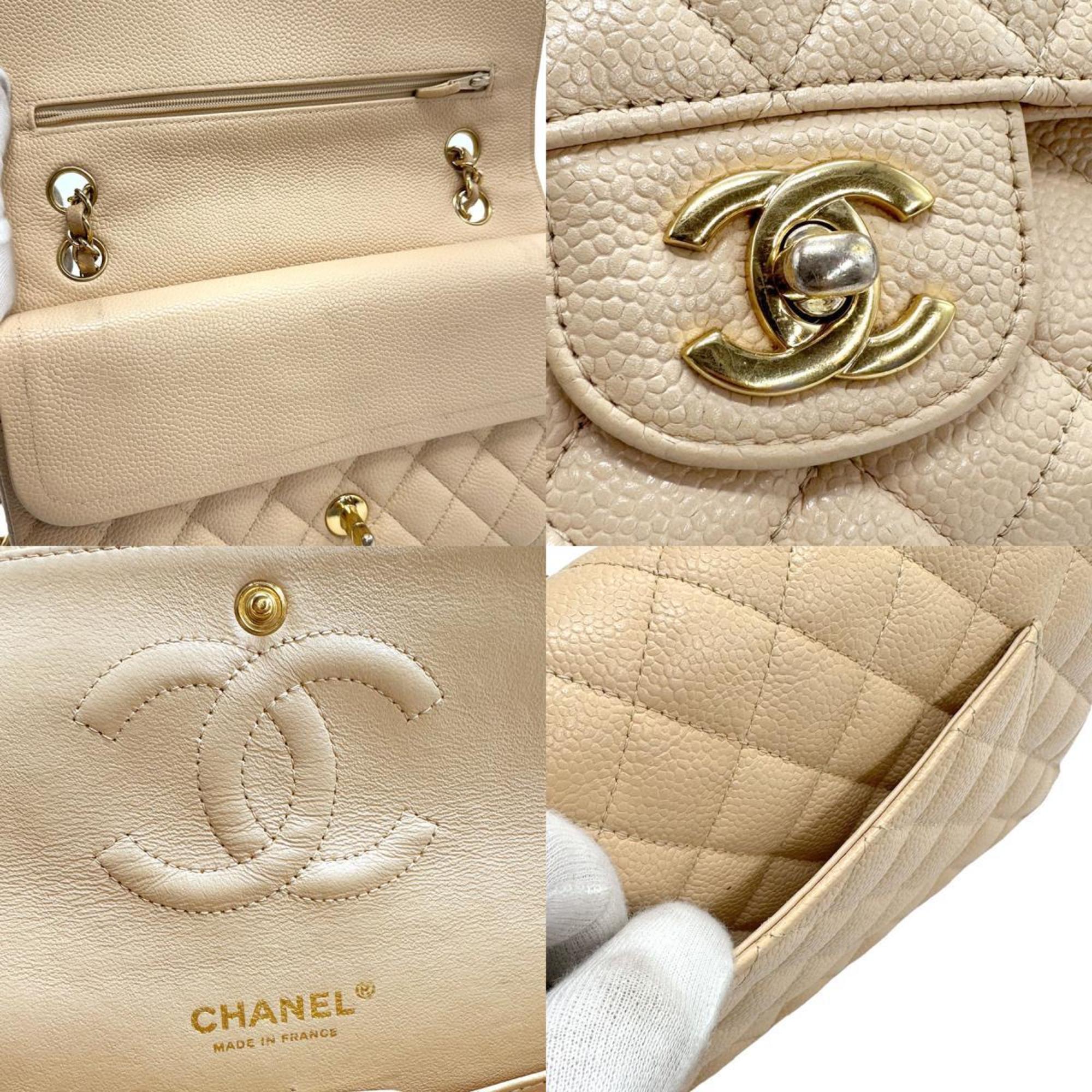 CHANEL Shoulder Bag Matelasse Caviar Skin Leather Beige Women's z1195