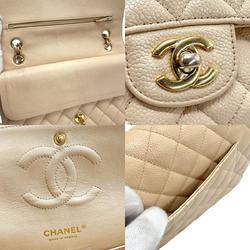 CHANEL Shoulder Bag Matelasse Caviar Skin Leather Beige Women's z1195