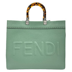 FENDI handbag shoulder bag leather light green silver women's z1207