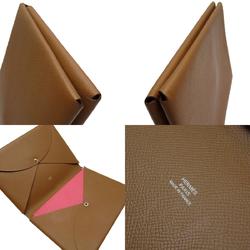 Hermes HERMES Pouch Pochette Calvi GM Leather Brown Pink Women's w0401a