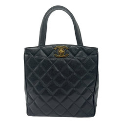 CHANEL Handbag Matelasse Caviar Skin Leather Black Gold Women's z1234