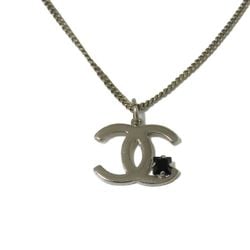 CHANEL Necklace Crystal Coco Mark Onyx Black Stone Rhinestone Metal Silver 05P CC Clear Women's