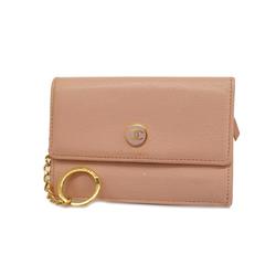 Chanel Wallet/Coin Case Coco Button Leather Pink Women's