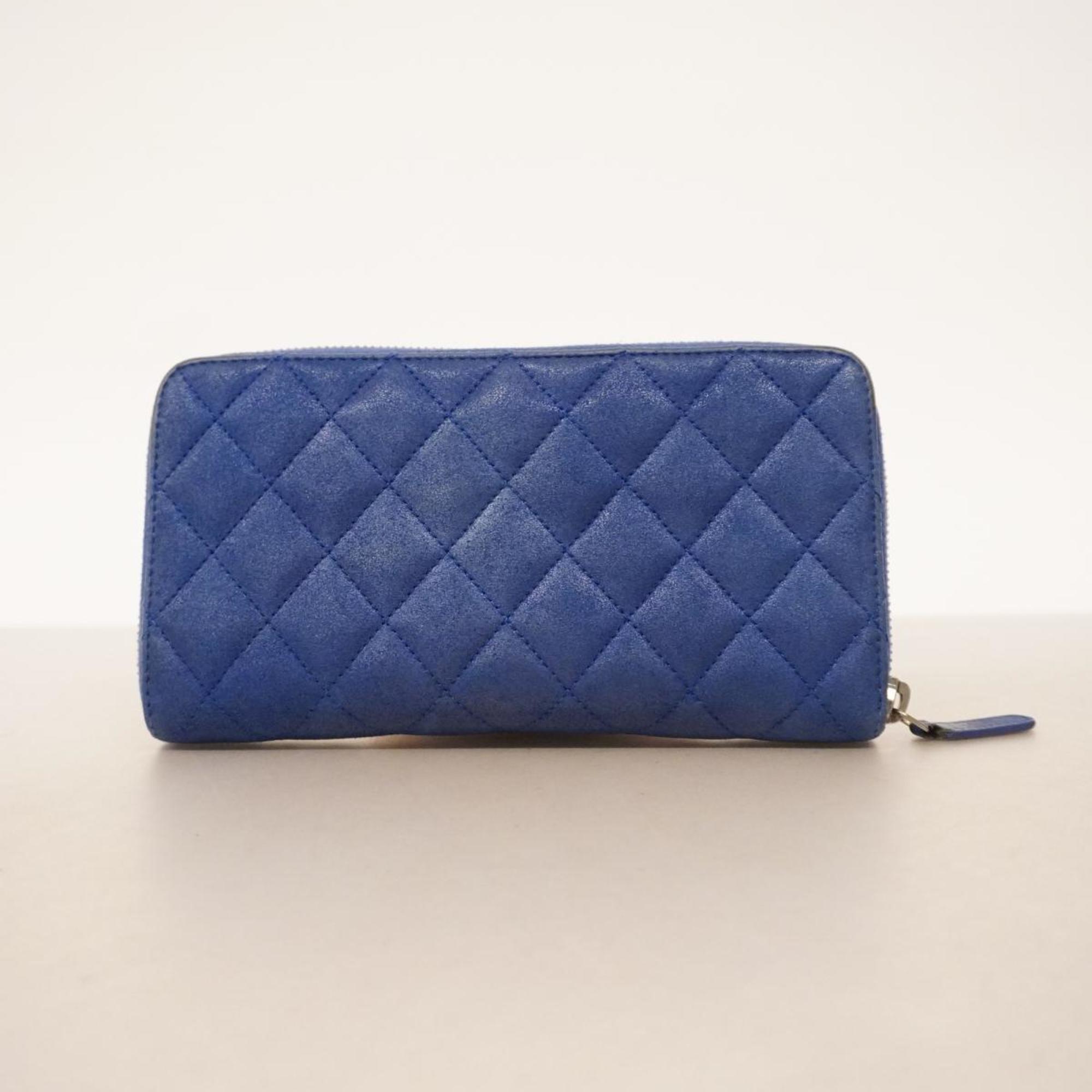 Chanel Long Wallet Matelasse Leather Blue Women's