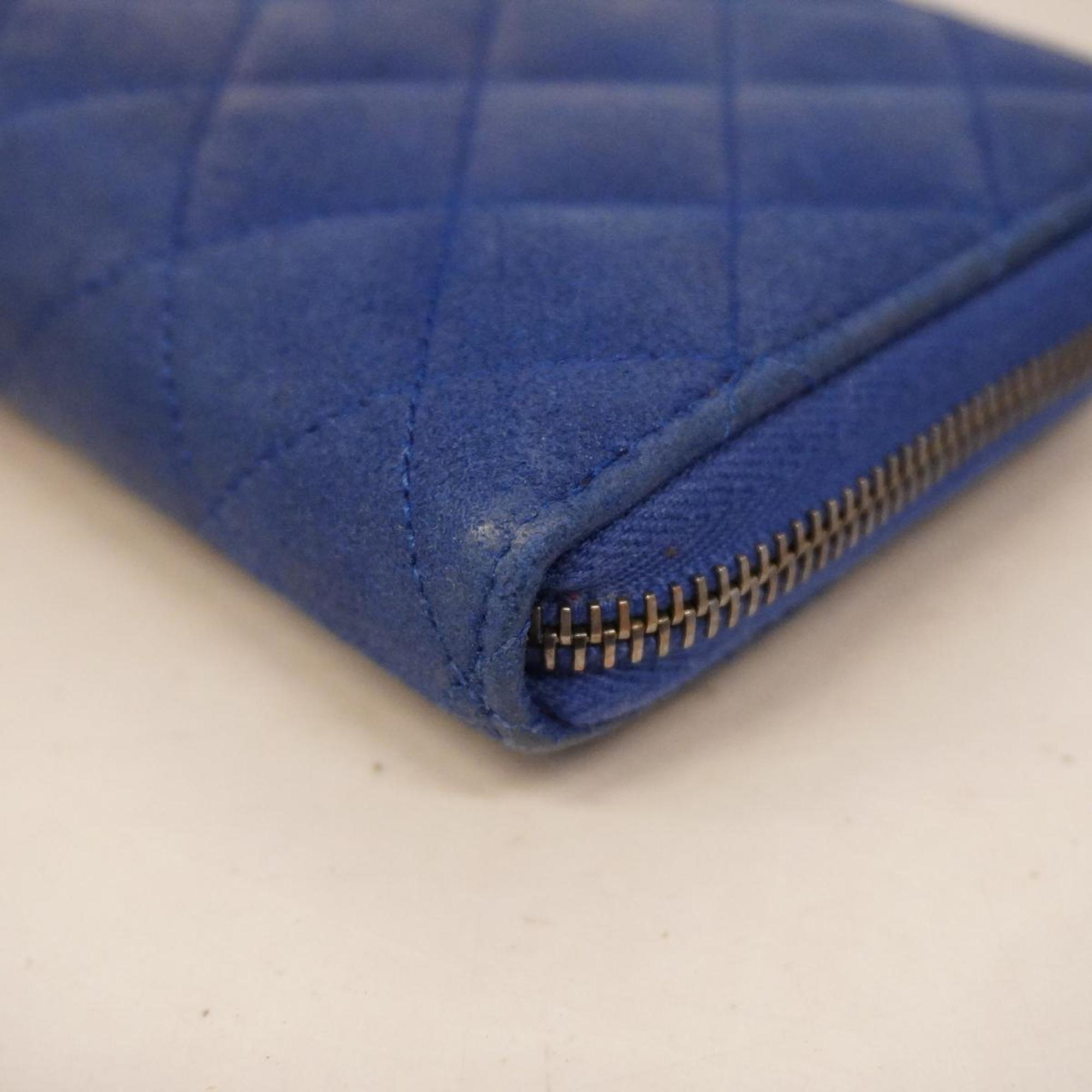Chanel Long Wallet Matelasse Leather Blue Women's