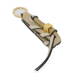 LOEWE Keychain Braided Strap Keyring Embossed Angora Dusty Beige Bicolor Anagram C554231X01 Men's Women's