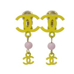 CHANEL Earrings Swing Ball Coco Mark Enamel Lacquer Yellow Pink Bicolor Clip-on 03S CC Women's