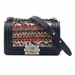 CHANEL Shoulder Bag Boy Chanel Tweed Leather Metal Multicolor Black Women's e58698a