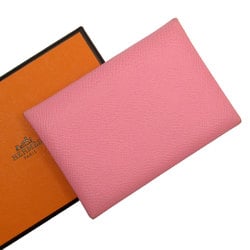 Hermes HERMES Business Card Holder/Card Case Wallet/Coin Calvi Duo Leather Light Pink Women's w0368g