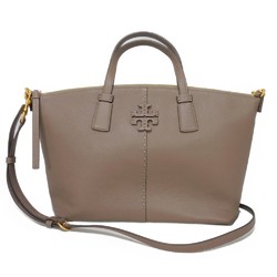 Tory Burch Handbag McGraw Top Zip Satchel Grey Shoulder Bag Double T Silver Maple 64458 Women's