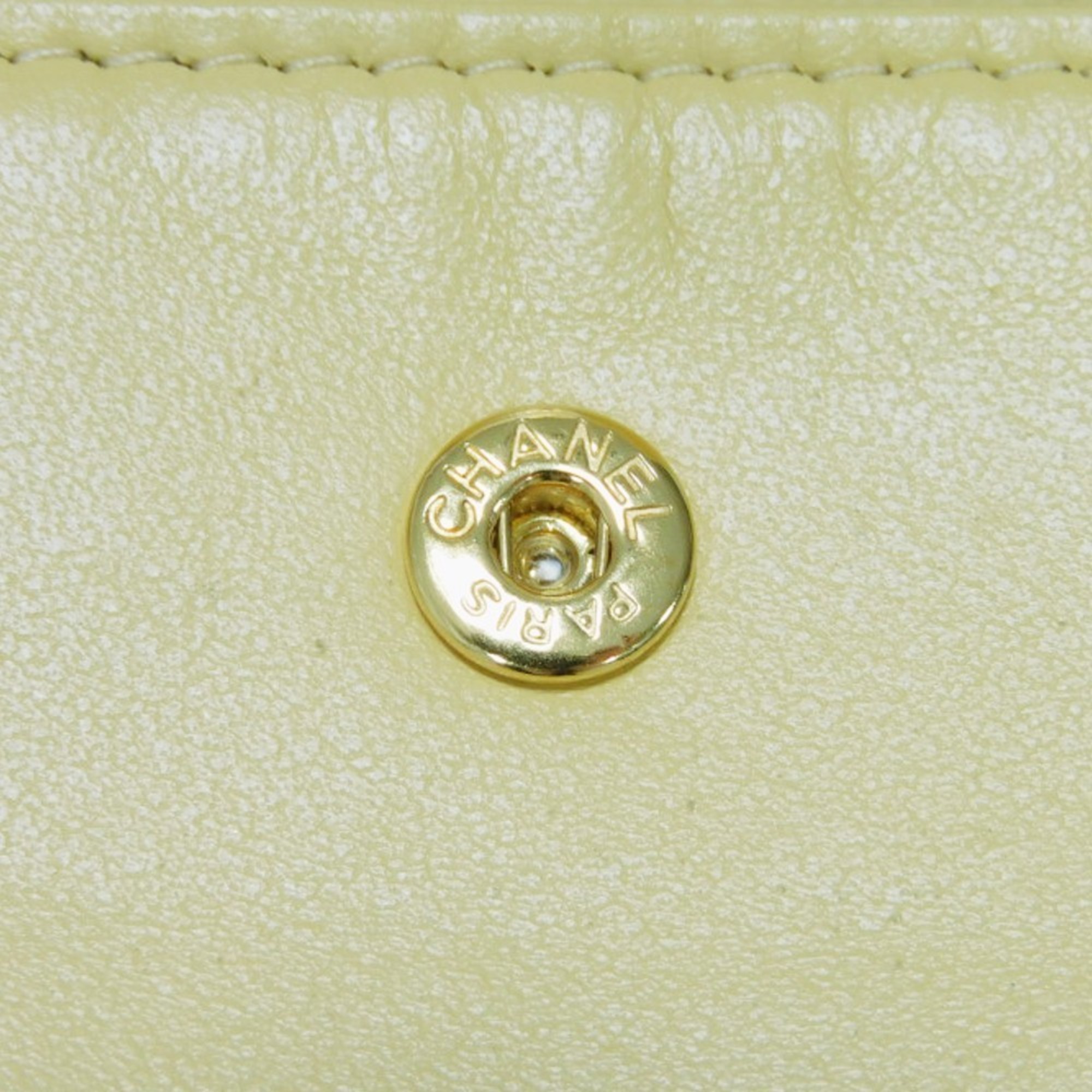 CHANEL Bi-fold Wallet Small Flap CC Mark Caviar Skin Yellow Bicolor Random Coco AP3519 Women's