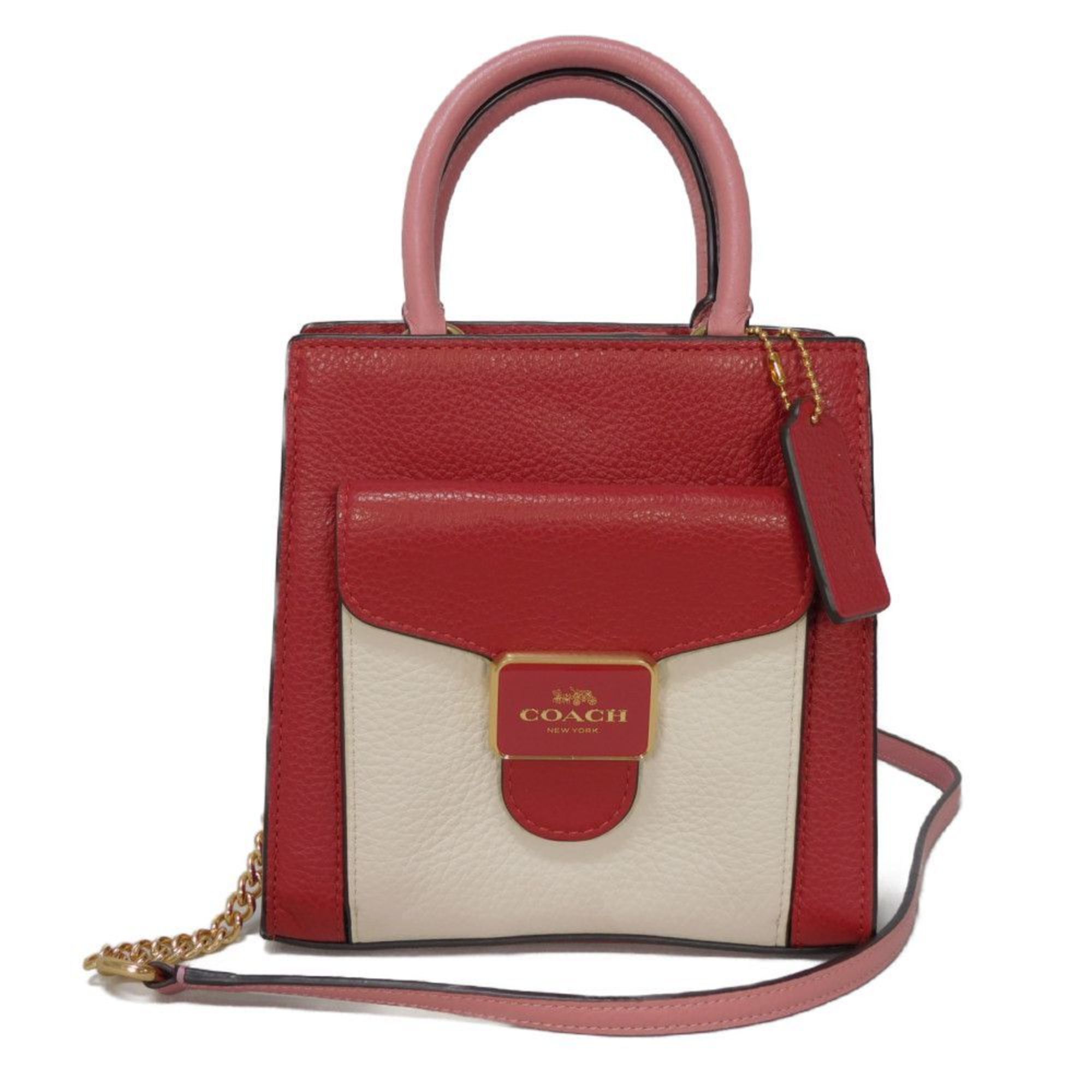 COACH Handbag Pepper Crossbody Color Block Red Ivory Chain Shoulder Bag C6994 Women's