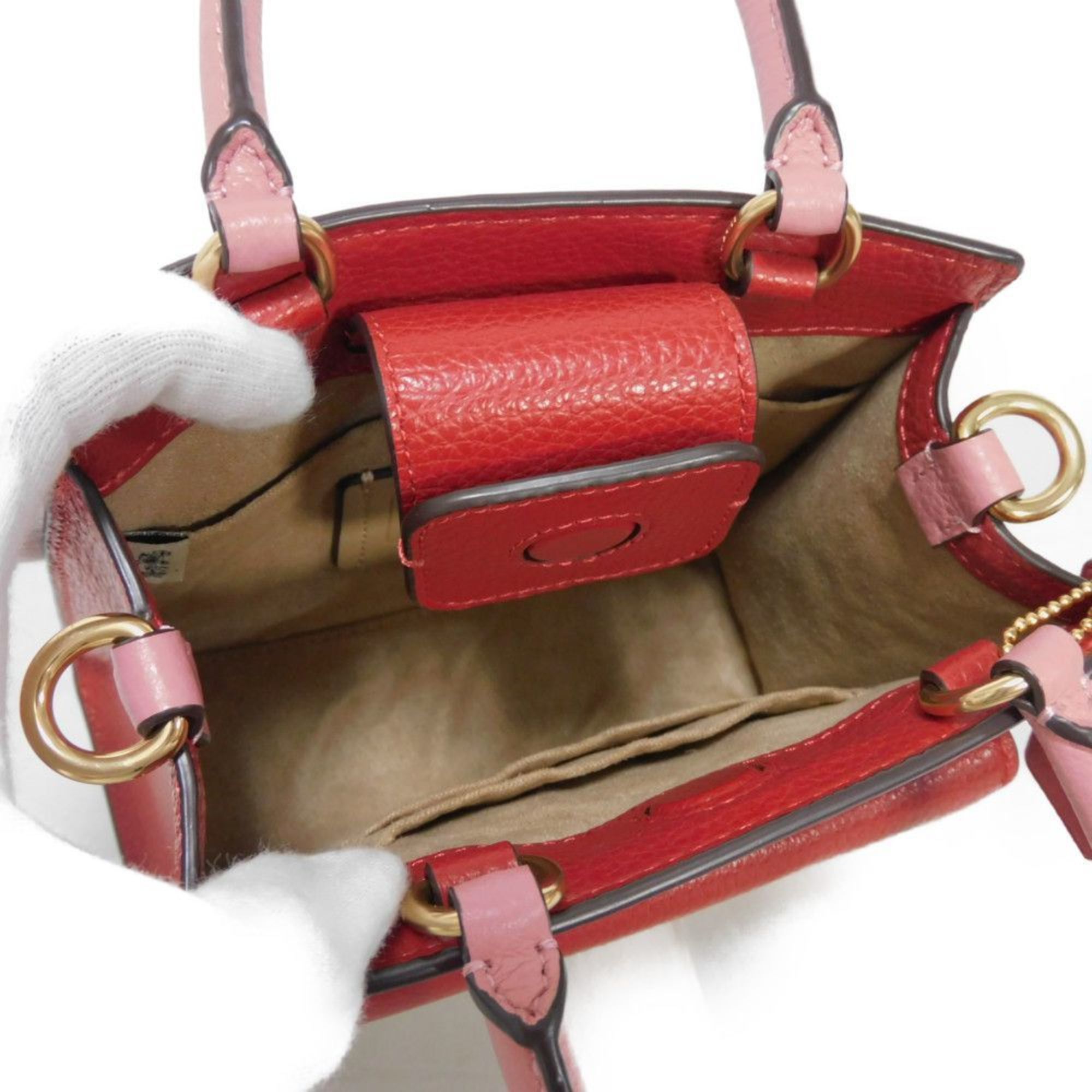 COACH Handbag Pepper Crossbody Color Block Red Ivory Chain Shoulder Bag C6994 Women's