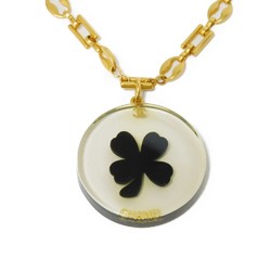 CHANEL Necklace Clover Coco Mark Round Resin Clear Long Chain 01C CC Black Men's Women's
