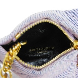 Yves Saint Laurent SAINT LAURENT PARIS Coin Case Berlingo Charm Denim Quilted Keychain YSL Cotton Light Purple 669925 Women's