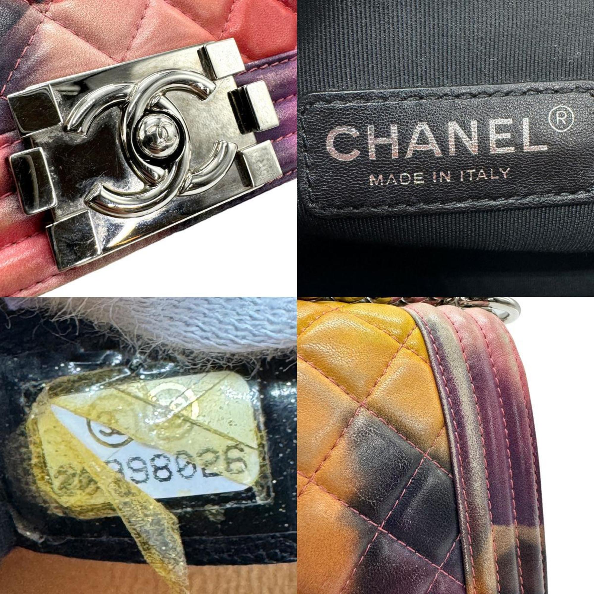 CHANEL Shoulder Bag Boy Chanel Leather Multicolor Silver Women's z1150