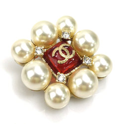 CHANEL Brooch Coco Mark Metal Fake Pearl White Red Gold Women's e58715i