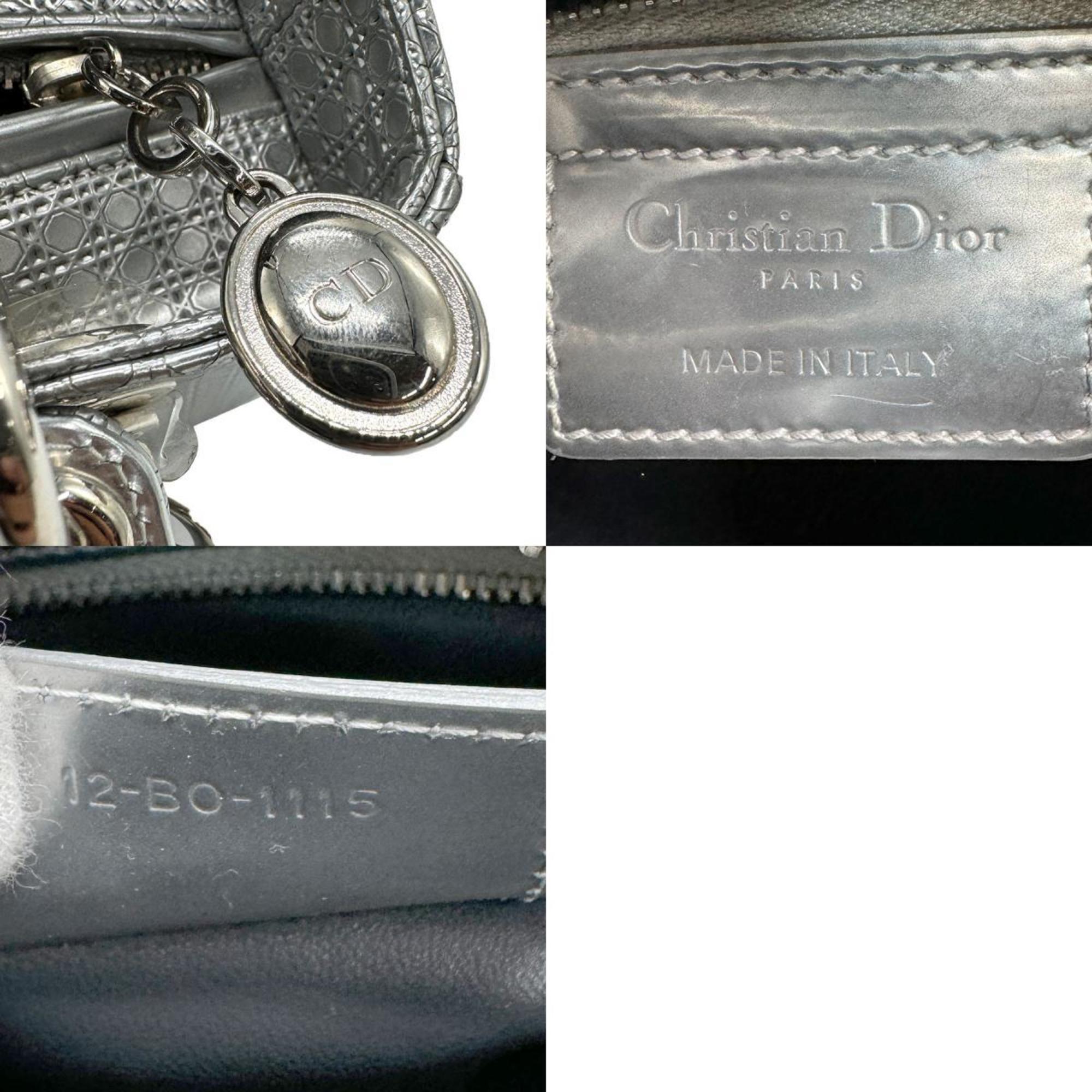 Christian Dior handbag shoulder bag Lady leather silver ladies z1229