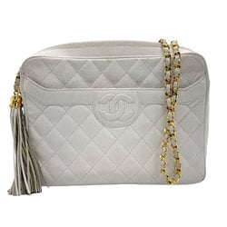 CHANEL Shoulder Bag Matelasse Coco Mark Caviar Leather Metal Off-White Gold Women's z1096